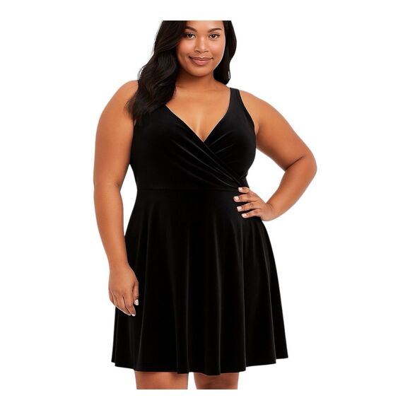 Torrid Black Velvet Surplice Dress A-line Sleeveless V-neck Party Prom Size 12 - Picture 1 of 16